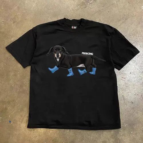 Japanese Brand Black Loose Wear Heart Dog Print Short Sleeve Tee Size US L / EU 52-54 / 3 - 5 Thumbnail