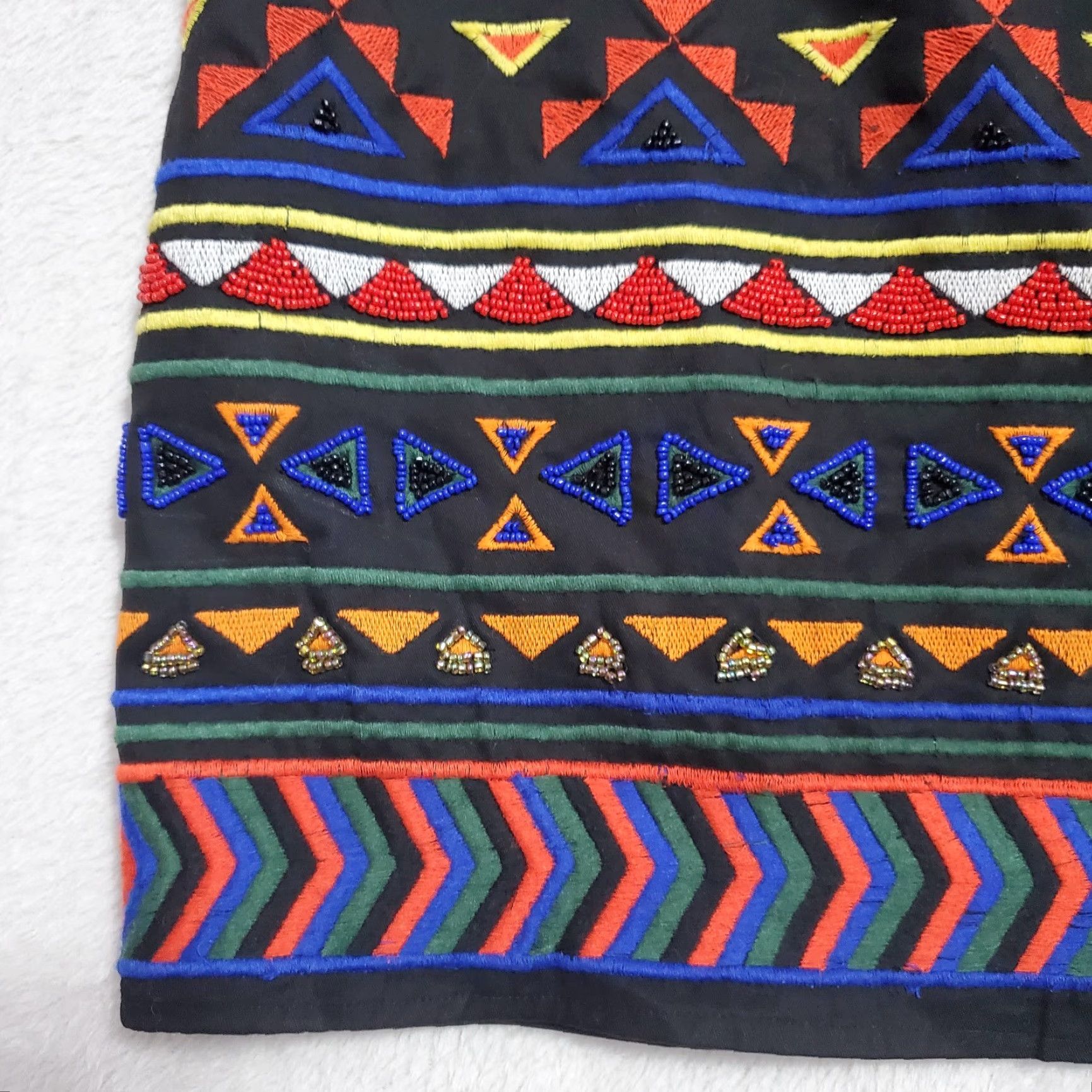 Sam Edelman Sam Edelman Skirt Women 12 Black Aztec Print Beaded Embroidered Cotton Mini Size 34" / US 12 / IT 48 - 4 Thumbnail