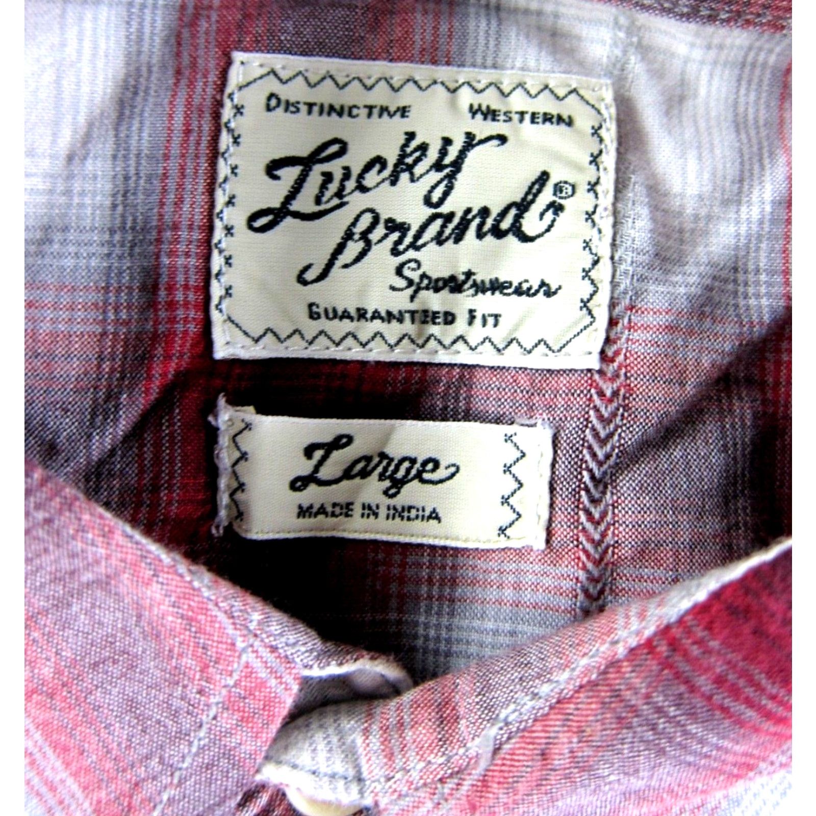 Lucky Brand Lucky Brand 100% Cotton Red White Grey Plaid Long Sleeve Snap Western Shirt L Shirt Size US L / EU 52-54 / 3 - 3 Thumbnail