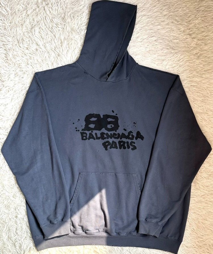 image of Balenciaga Ss23 Graffiti Splash-Ink Double B Letter Print Wa in Grey, Men's (Size XS)