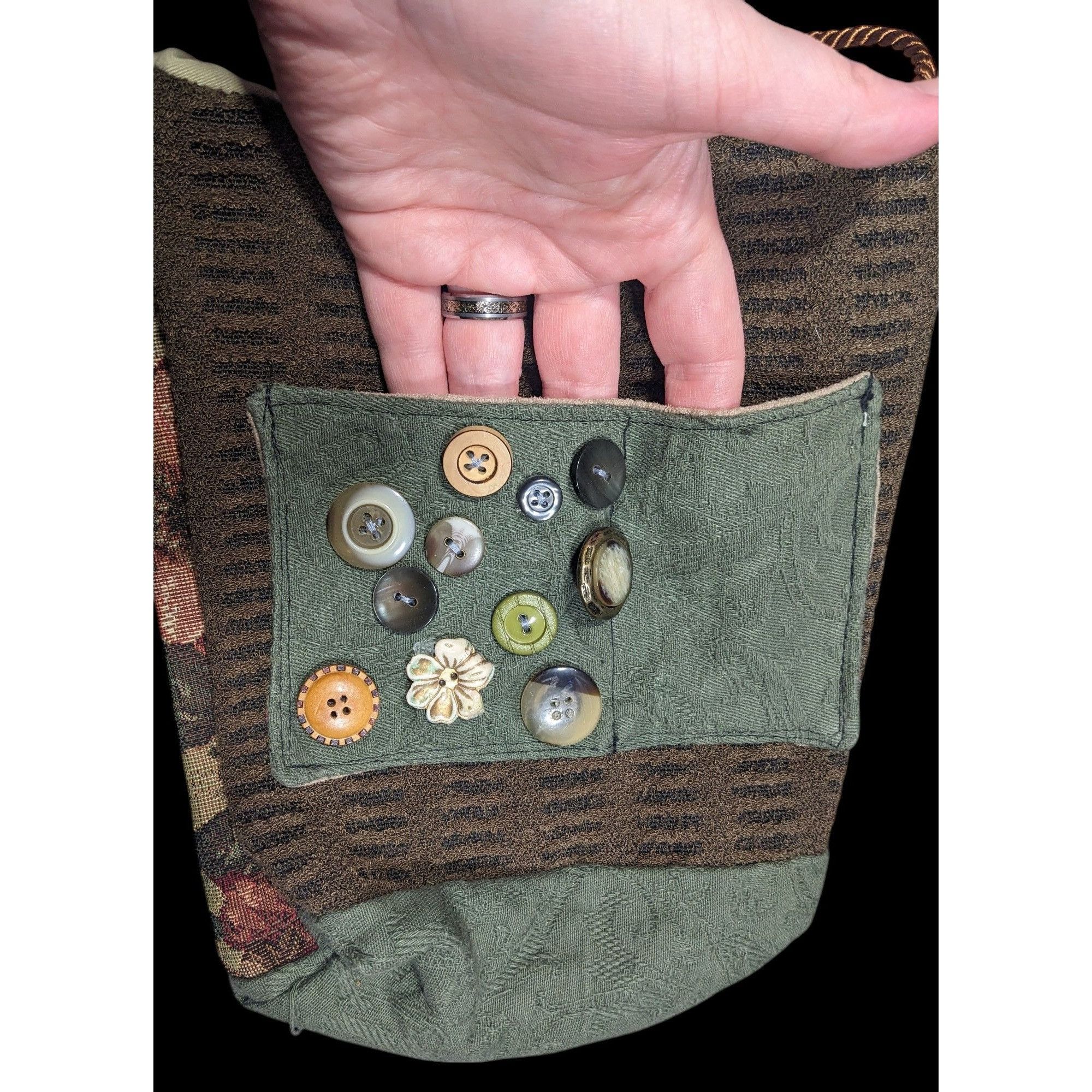 Other Handmade Cottagecore Retro Fabric Button Accent Bag Size ONE SIZE - 3 Thumbnail