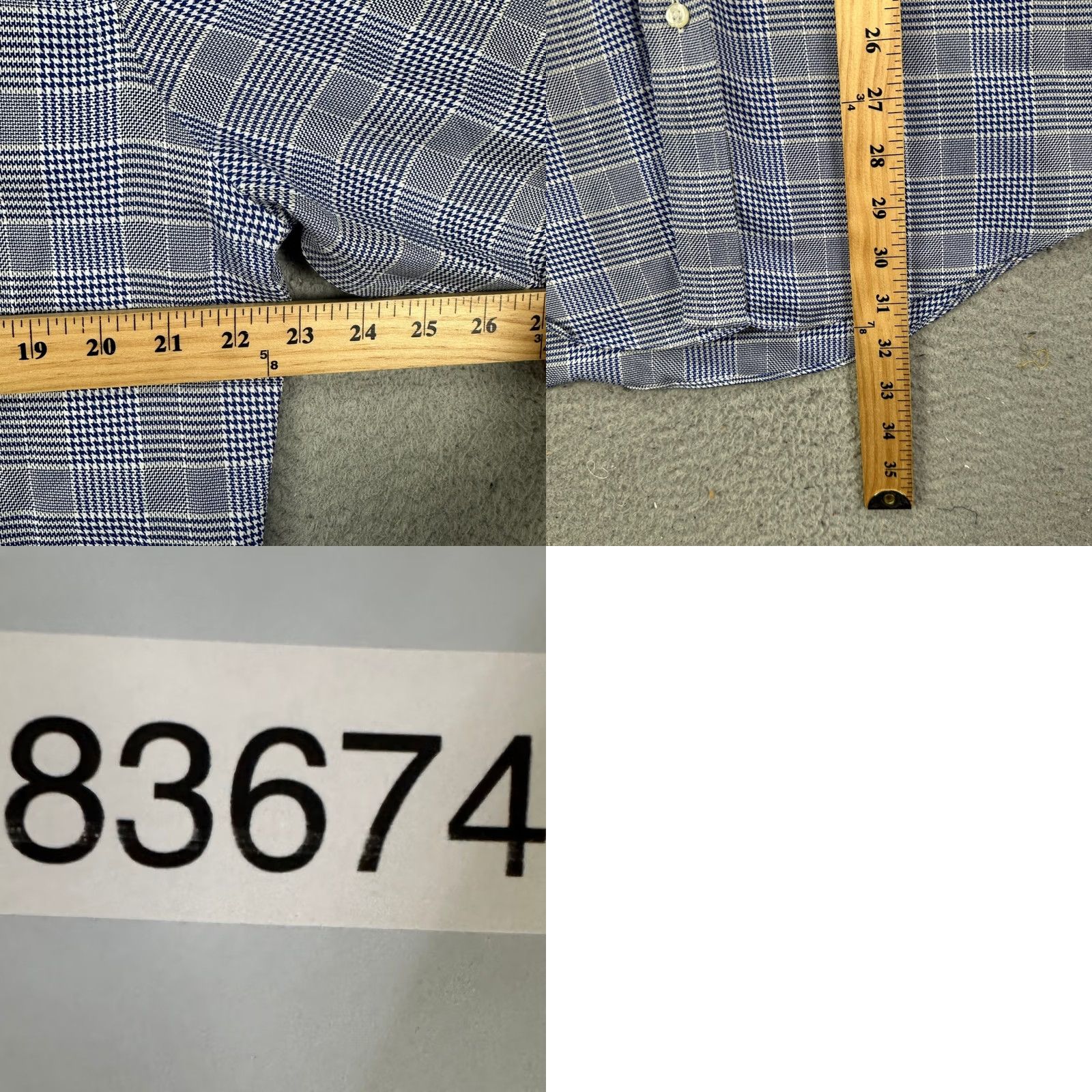 Nordstrom Nordstrom Shirt Dress Mens 16.5 36-37 Blue Gray Houndstooth Trim Fit Pocket Button-Up Long Sleeve 100% Cotton Size 46R - 8 Thumbnail