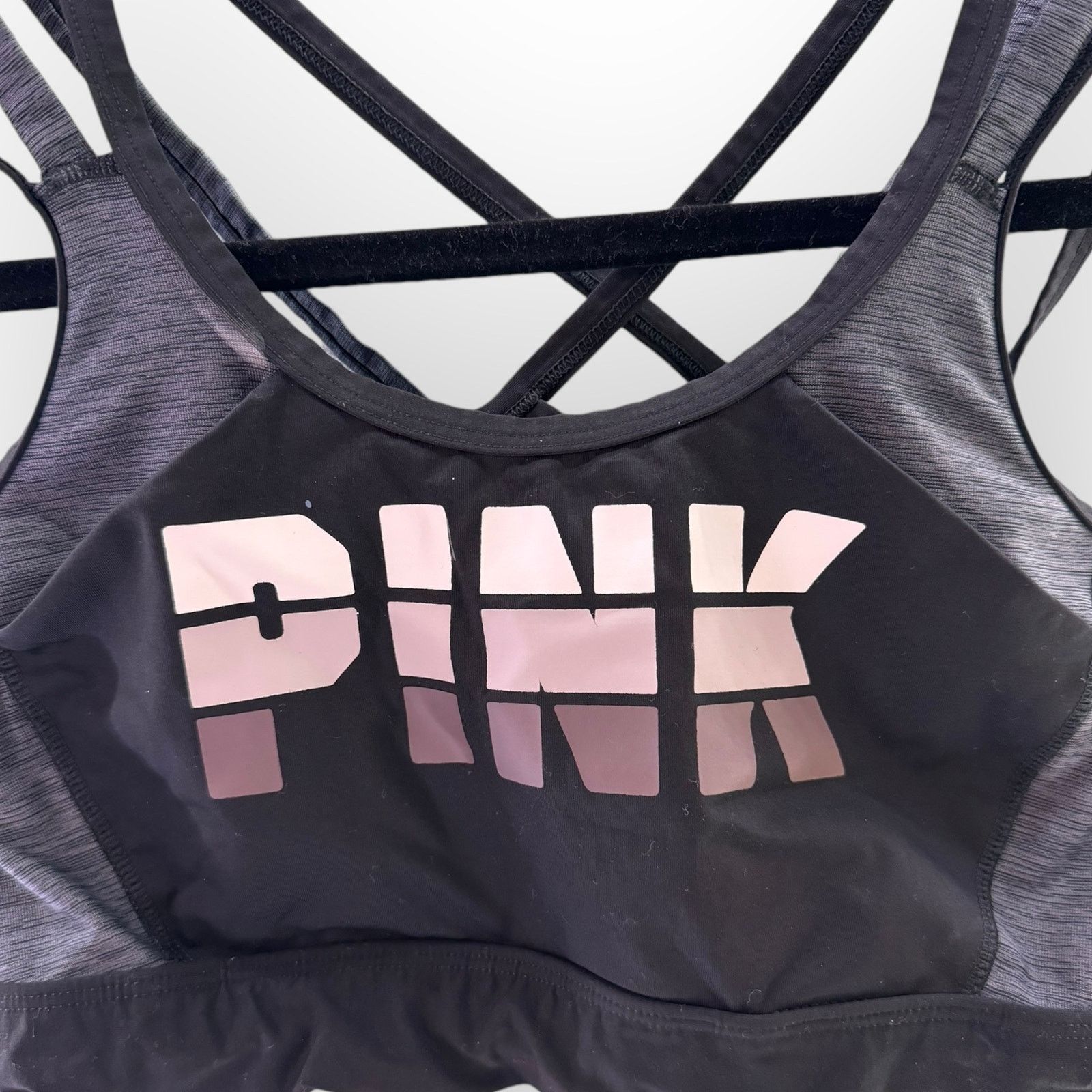Victoria's Secret PINK Ultimate Sports Yoga Gym Bra Logo Gray Black L Size ONE SIZE - 3 Thumbnail