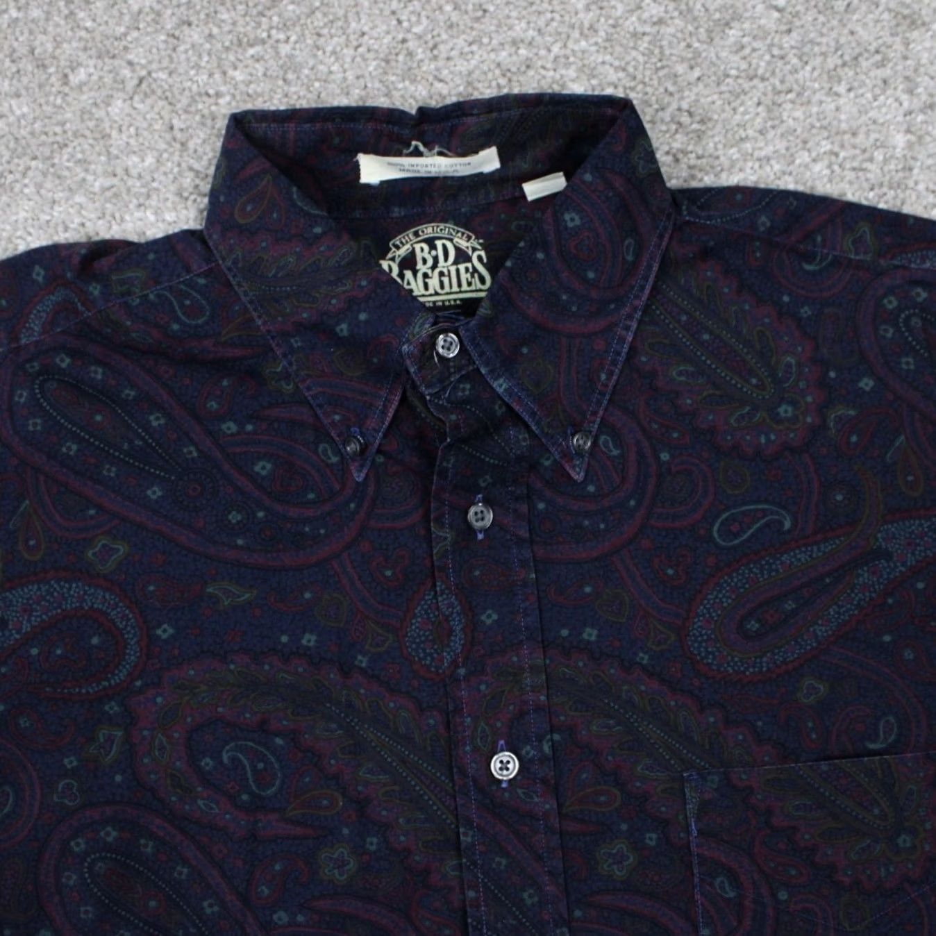 Vintage B.D. Baggies Dress Shirt Men 15 32/33 Blue/Purple Floral 100% Cotton L/S Button-Down Shirt Mens 90s Aloha Floral Size 40R - 7 Thumbnail