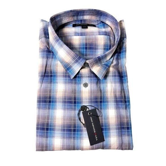 John Varvatos John Varvatos Mens Blue Plaid Collared Lightweight Button Up Size US XXL / EU 58 / 5 - 2 Thumbnail