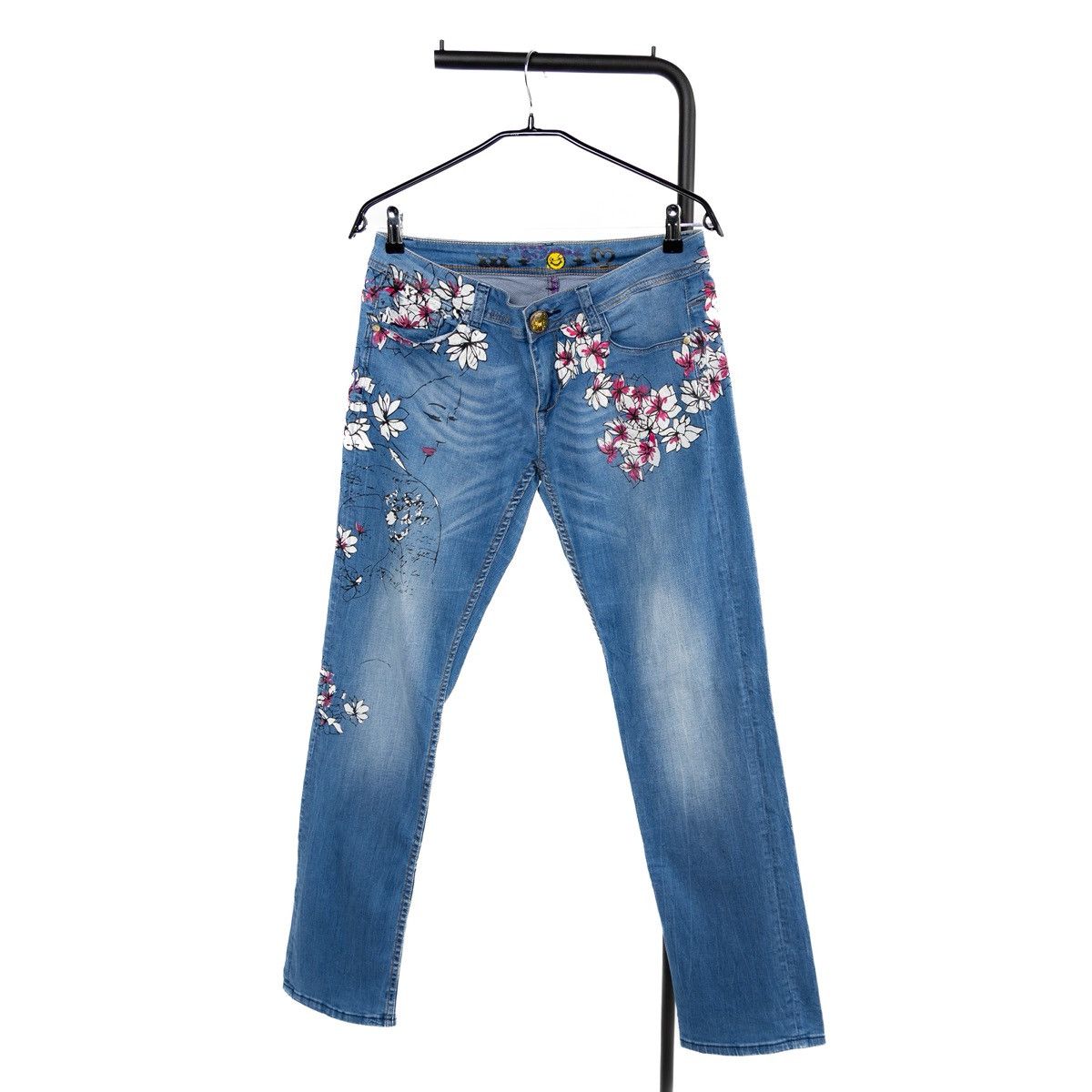 Desigual Desigual Wmns Blue Floral Printed Jeans Straight Fit Stretch Size 32" / US 10 / IT 46 - 1 Thumbnail