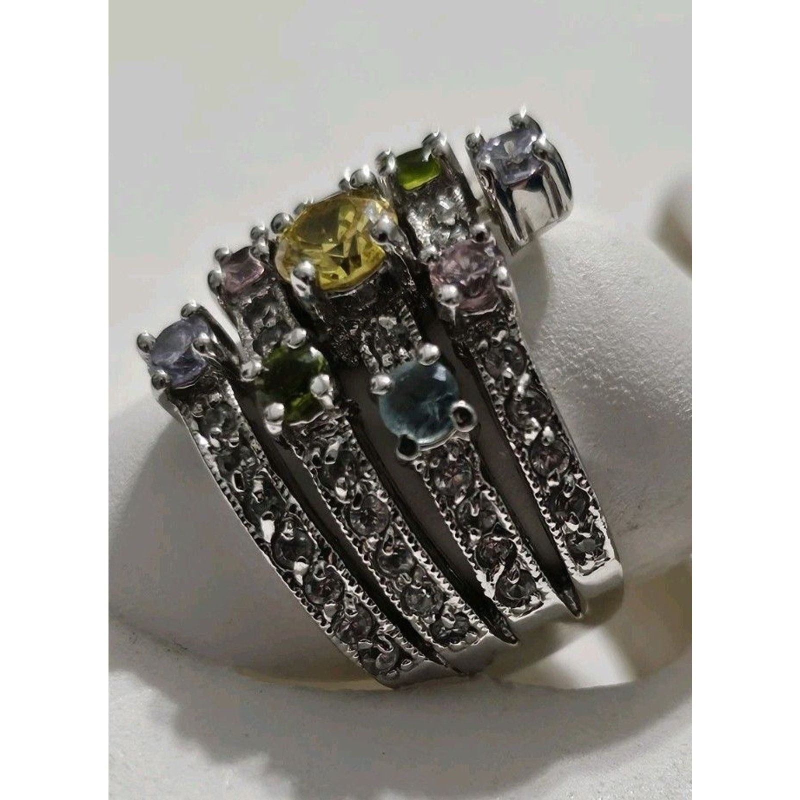 Other Rainbow Multi Stone Cocktail Ring Sterling Silver Size 6 Size ONE SIZE - 8 Thumbnail