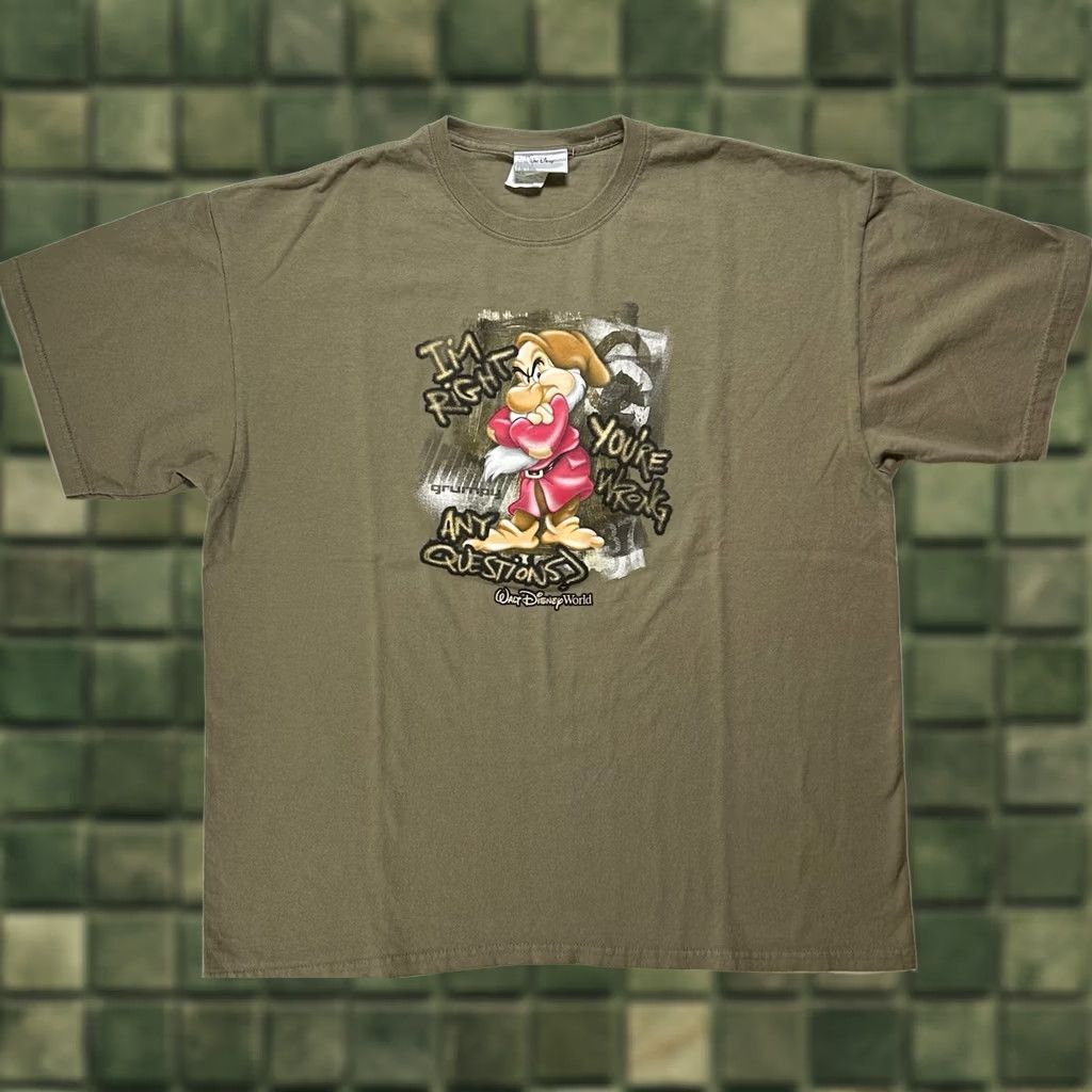 Disney VINTAGE Disney Grumpy Dwarf Walt Disney World Tee XL 2000s Army Greenish Unisex Adults Mens Size US XL / EU 56 / 4 - 1 Thumbnail