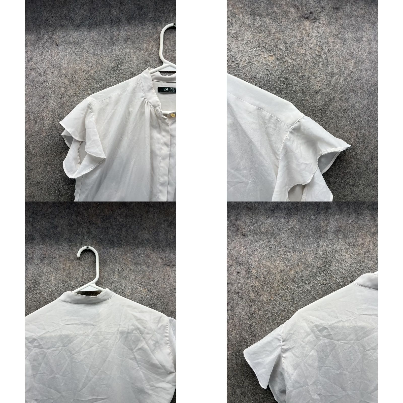 Ralph Lauren Lauren Ralph Lauren Blouse Womens Small White High Neck Flutter Sleeve Woven Top Size S / US 4 / IT 40 - 8 Thumbnail