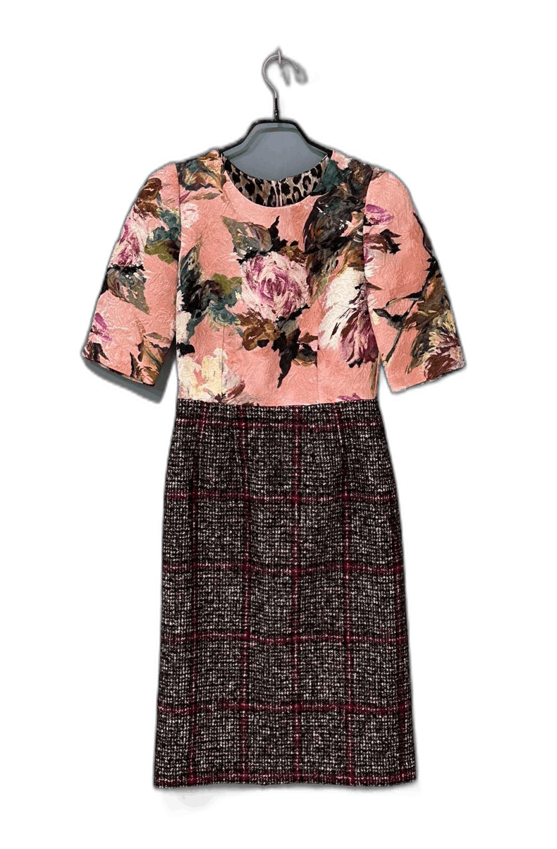 Dolce & Gabbana Floral Pattern Dress with Leopard Print Details Size M / US 6-8 / IT 42-44 - 1 Thumbnail