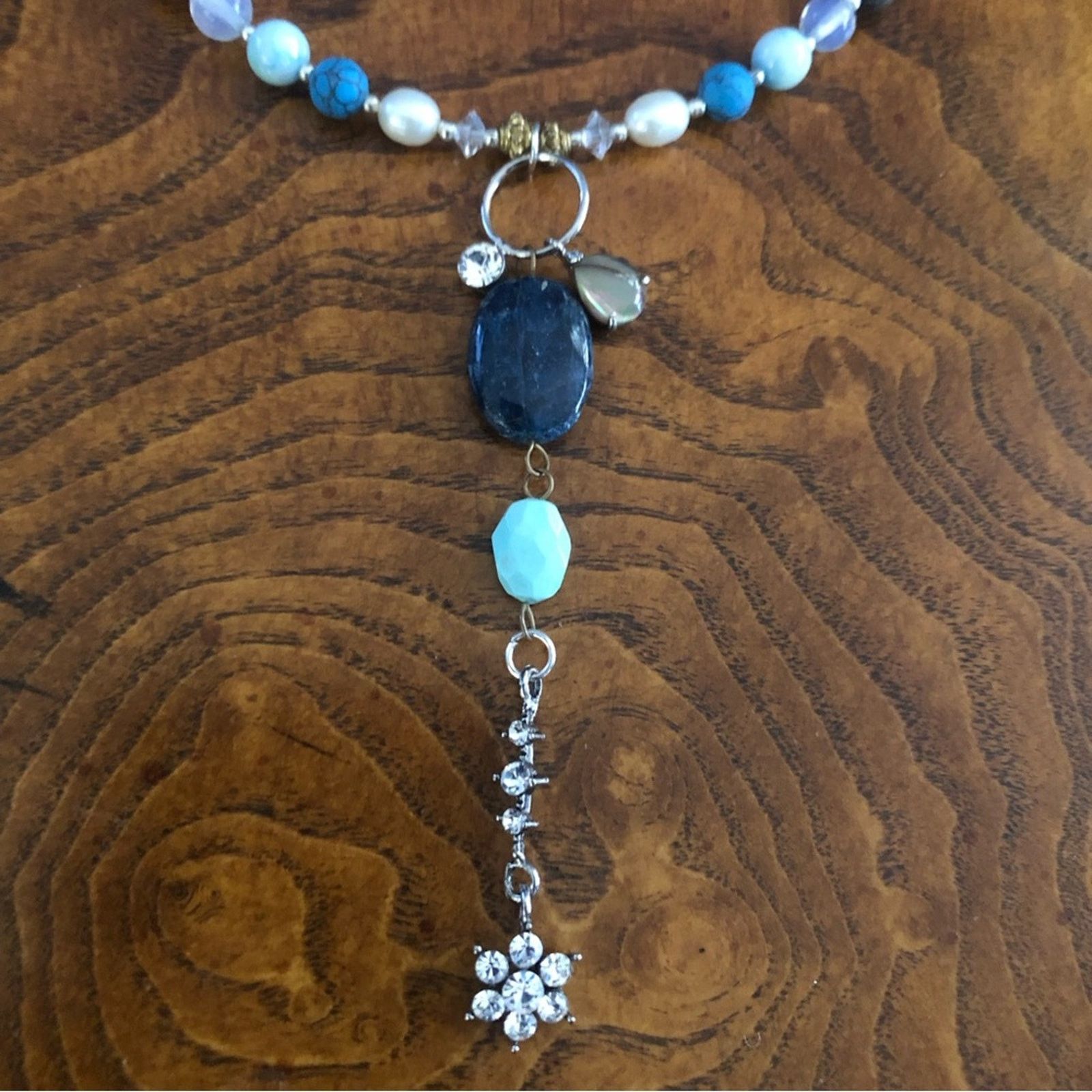 Handmade Handcrafted elegant mixed genuine stone and pearl necklace Size ONE SIZE - 8 Thumbnail
