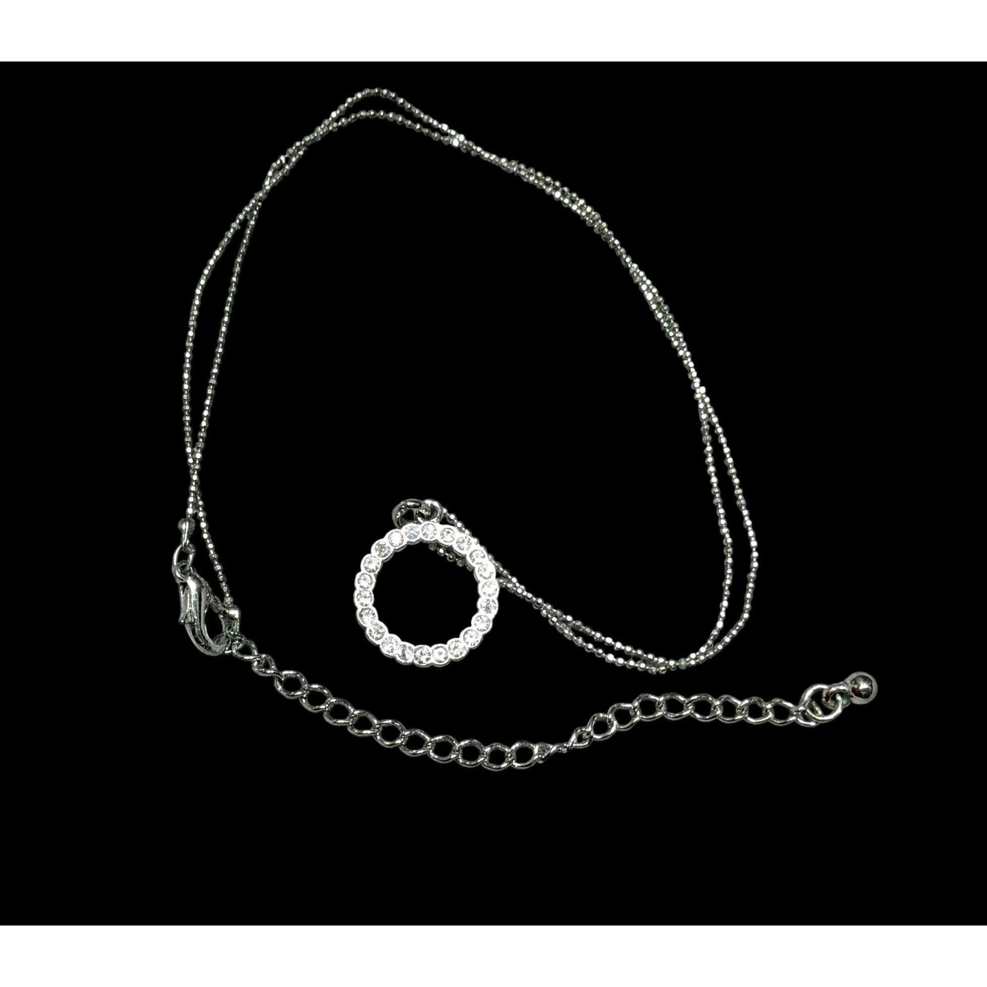 Other Geometric Glam Silver Tone Round Pendant Necklace With Clear Size ONE SIZE - 1 Thumbnail