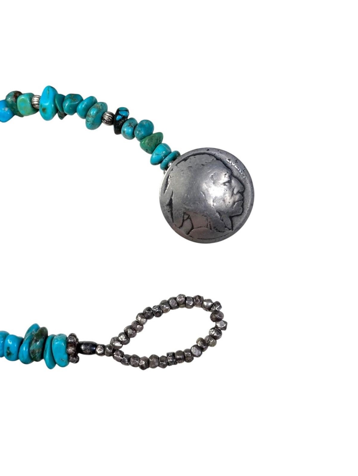 Vintage TURQUOISE AND STERLING SILVER BEADS WITH INDIAN HEAD CLASP Size ONE SIZE - 7 Thumbnail