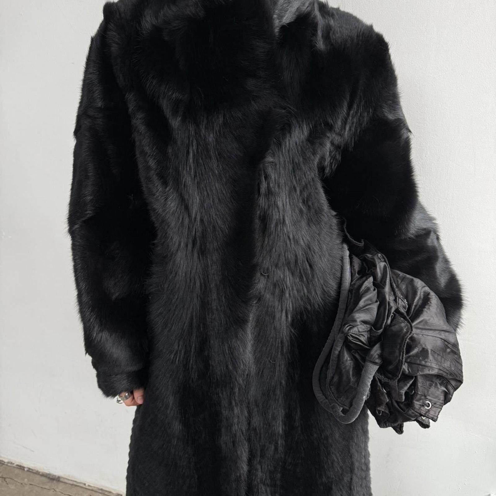 If Six Was Nine Vintage Real Fur Black Maxi Coat Size L / US 10 / IT 46 - 6 Thumbnail