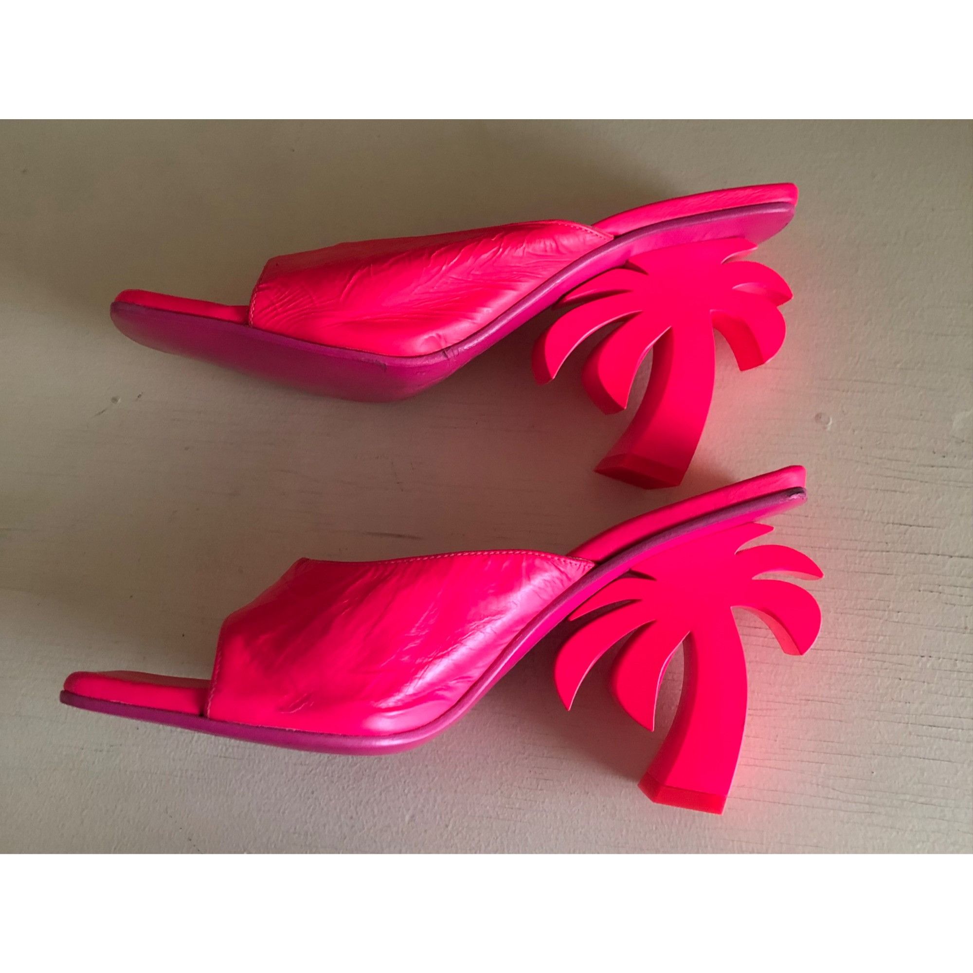 Palm Angels Women's Palm Angels Mule FUCHSIA Neon Pink Palm Tree Heel Si Size US 6.5 / IT 36.5 - 7 Thumbnail