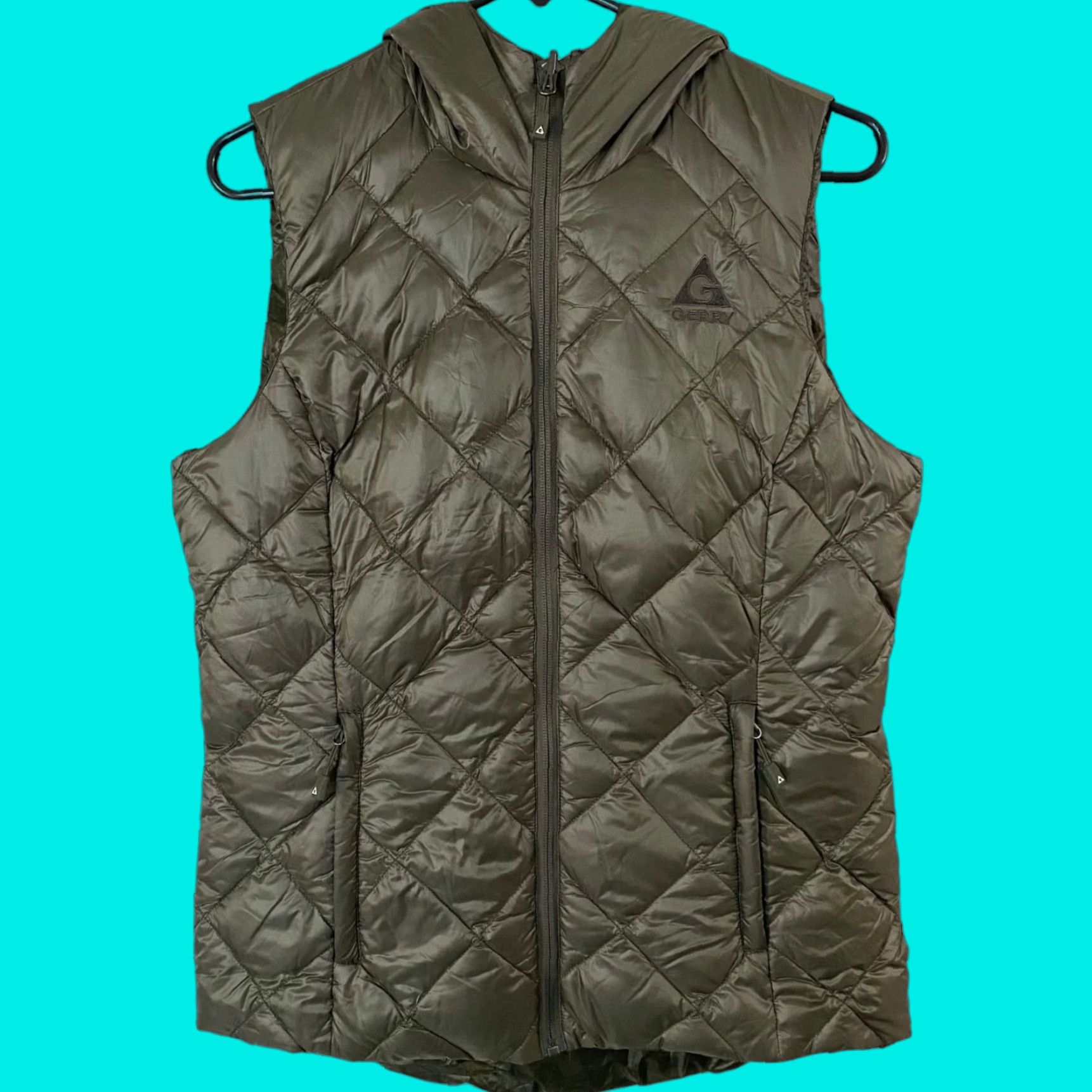 Vintage Gerry Quilted Down Puffer Vest Reversible Full Zip Hood Green Womens Small Vest Size S / US 4 / IT 40 - 1 Thumbnail