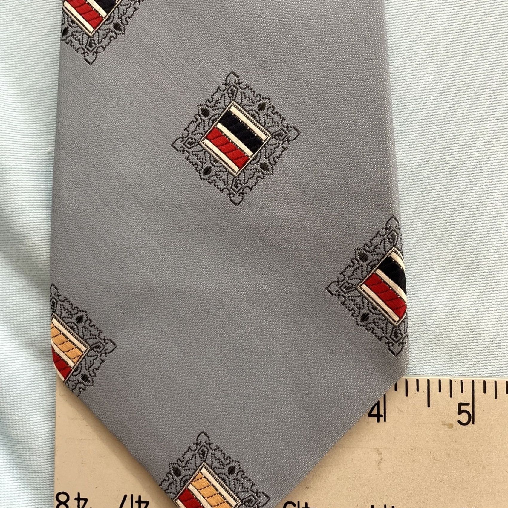 Vintage Vtg Extra Wide Necktie 4.3" Kipper Tie Handmade Jacquard Rockabilly Mob Boss Gray Neck Tie Geometric Vintage Men 57"-60" 4.3" Wide Gray Size ONE SIZE - 4 Thumbnail