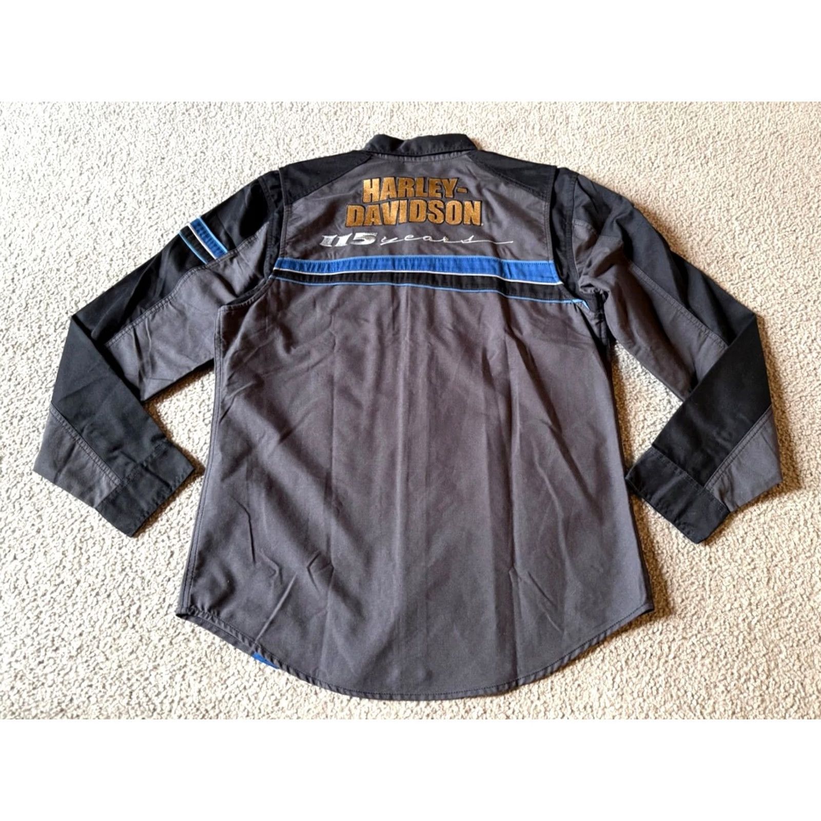 Harley Davidson Harley Davidson 115 Years Men's Embroidered Button Up Shirt Dark Gray/Black/Blue Medium Size US M / EU 48-50 / 2 - 2 Thumbnail