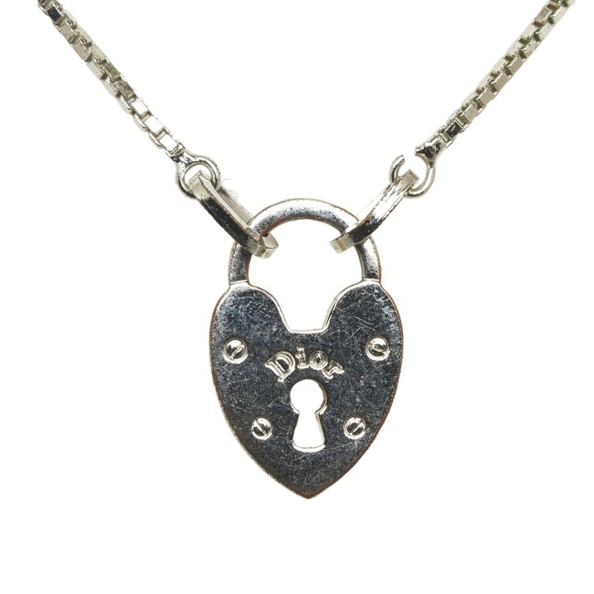 image of Christian Dior Dior Heart Padlock Necklace Silver Metal Women's