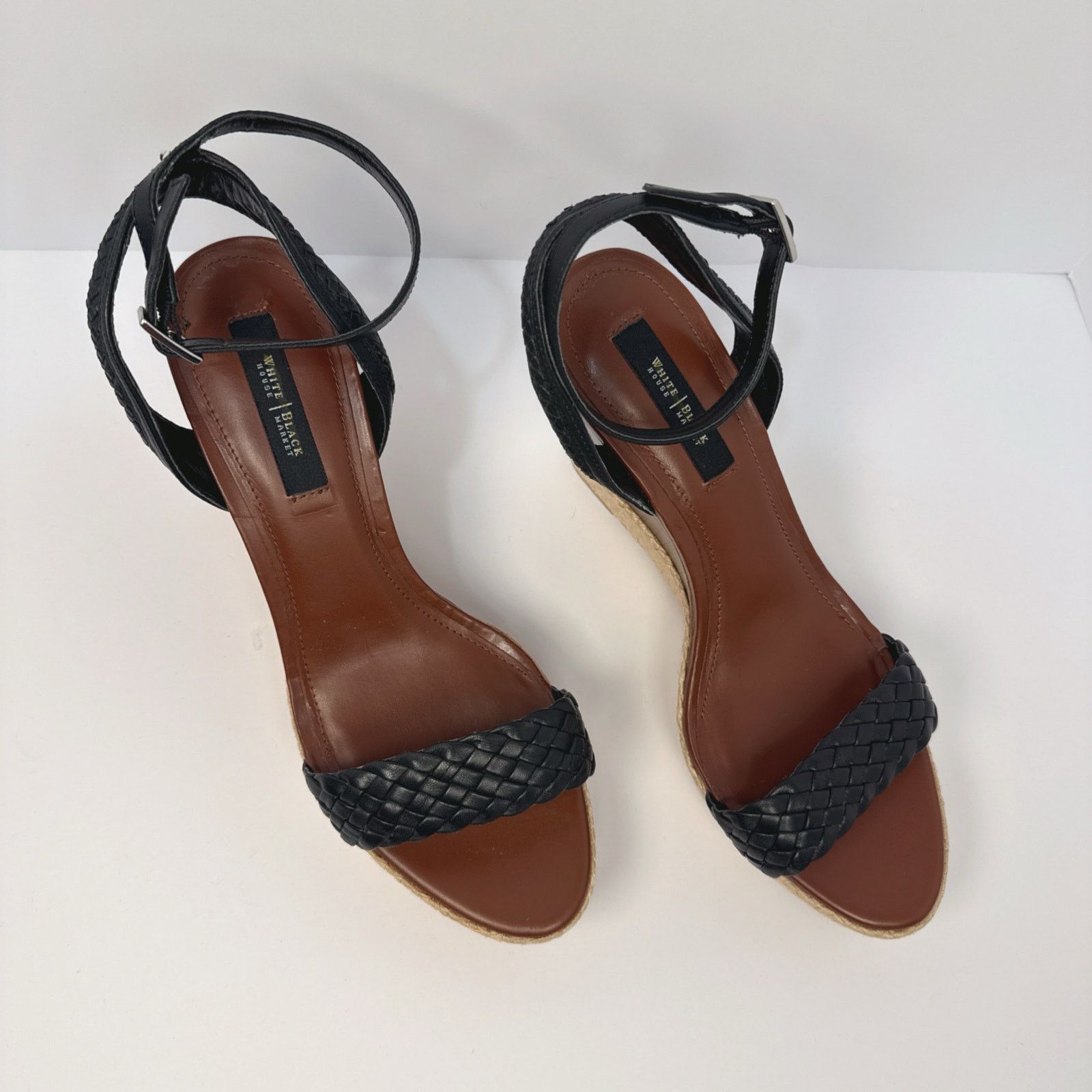 White House Black Market WHBM Black Basket Porter Weave Wedge Heels | 9 Size US 9 / IT 39 - 10 Thumbnail