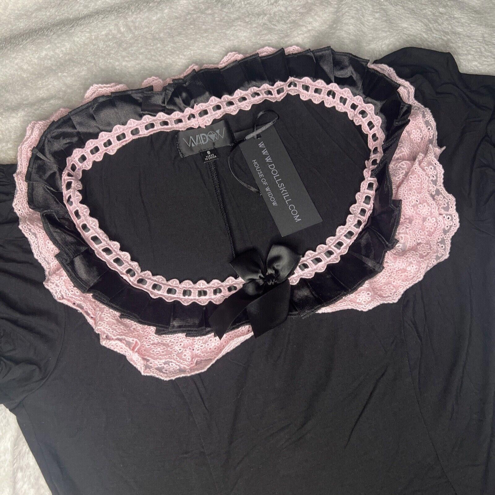 Designer Black Pink Ruffle Dress Wicked Not Your Girl Babydoll Dress Size S / US 4 / IT 40 - 2 Thumbnail