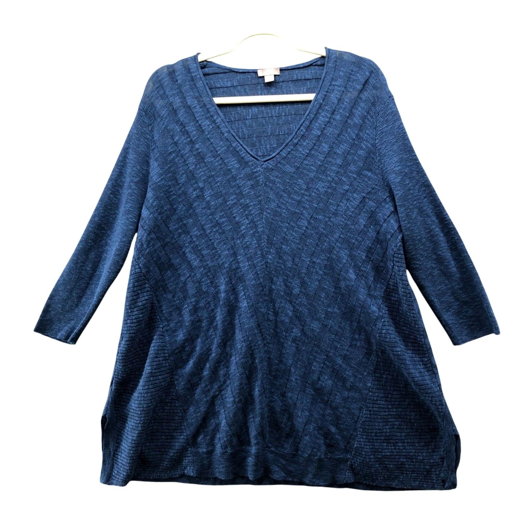 J. Jill VINTAGE J. Jill Cotton Linen Tunic Sweater Womens L Blue V-Neck Ribbed Breathable Size L / US 10 / IT 46 - 2 Thumbnail