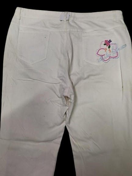 Japanese Brand × Jean × Vintage WHITE JEANS LADY EMBROIDERED FLOWER Size 33" - 2 Thumbnail