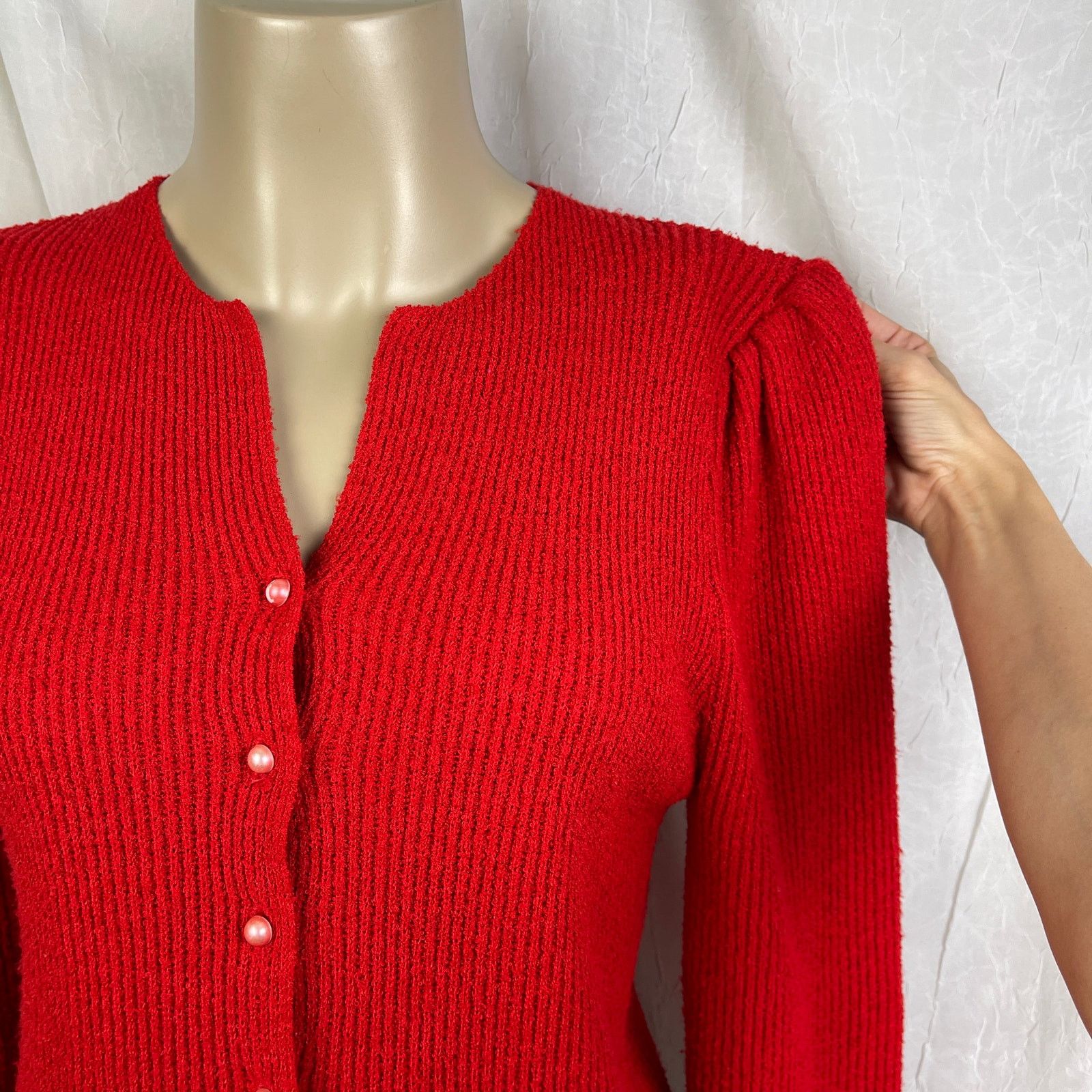 Vintage VTG 90’s Petites Just For You Red Cardigan Cozy Knit Sweater Size S / US 4 / IT 40 - 5 Thumbnail