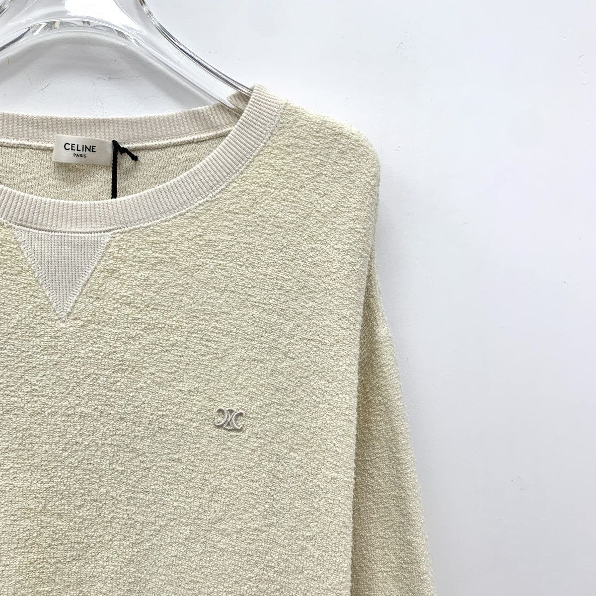 Celine Celine Beige Logo Embroidered Long Sleeve Knit Top K26WX Size S / US 4 / IT 40 - 3 Thumbnail
