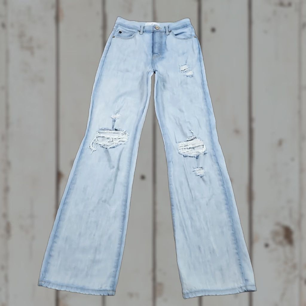 Vintage KanCan Jeans Womens Flare High Distressed Light Wash Denim Button Fly 24x33 Size 25" / US 0 / IT 36 - 1 Thumbnail