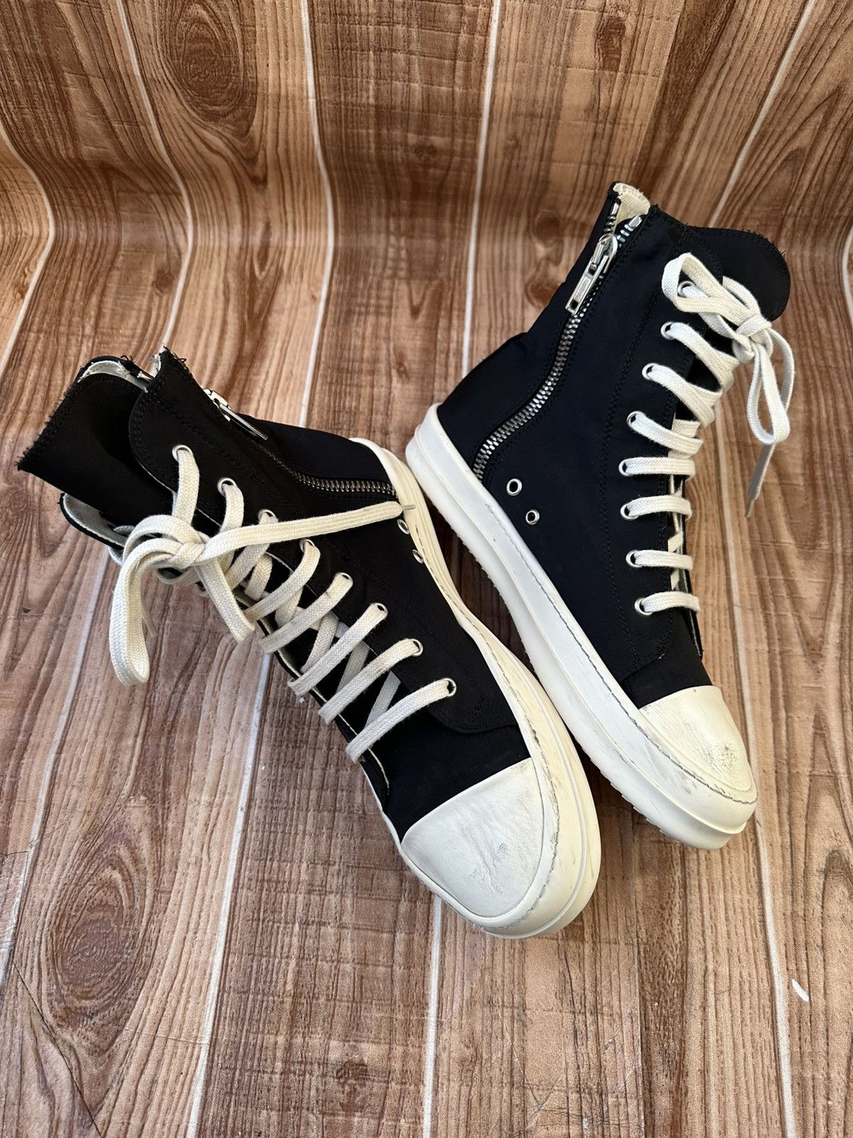 Rick Owens Rick Owens DRKSHDW Nylon Ramones Black Milk Hightops Size US 8.5 / EU 41-42 - 8 Thumbnail