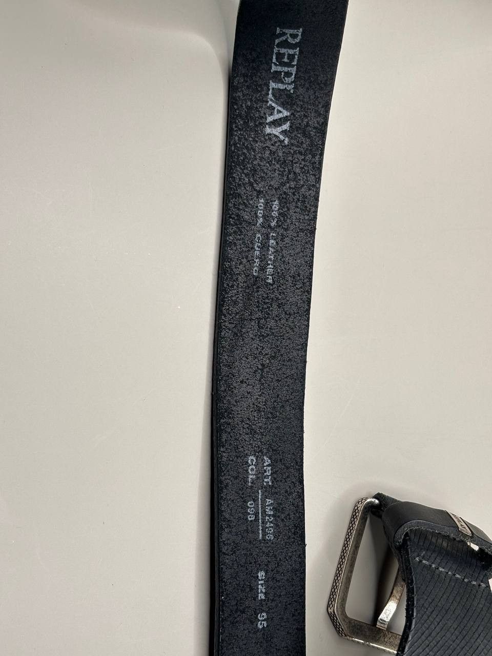 Replay Replay Black Leather Belt 106cm Made in Italy Textured Logo Size 38 - 5 Thumbnail