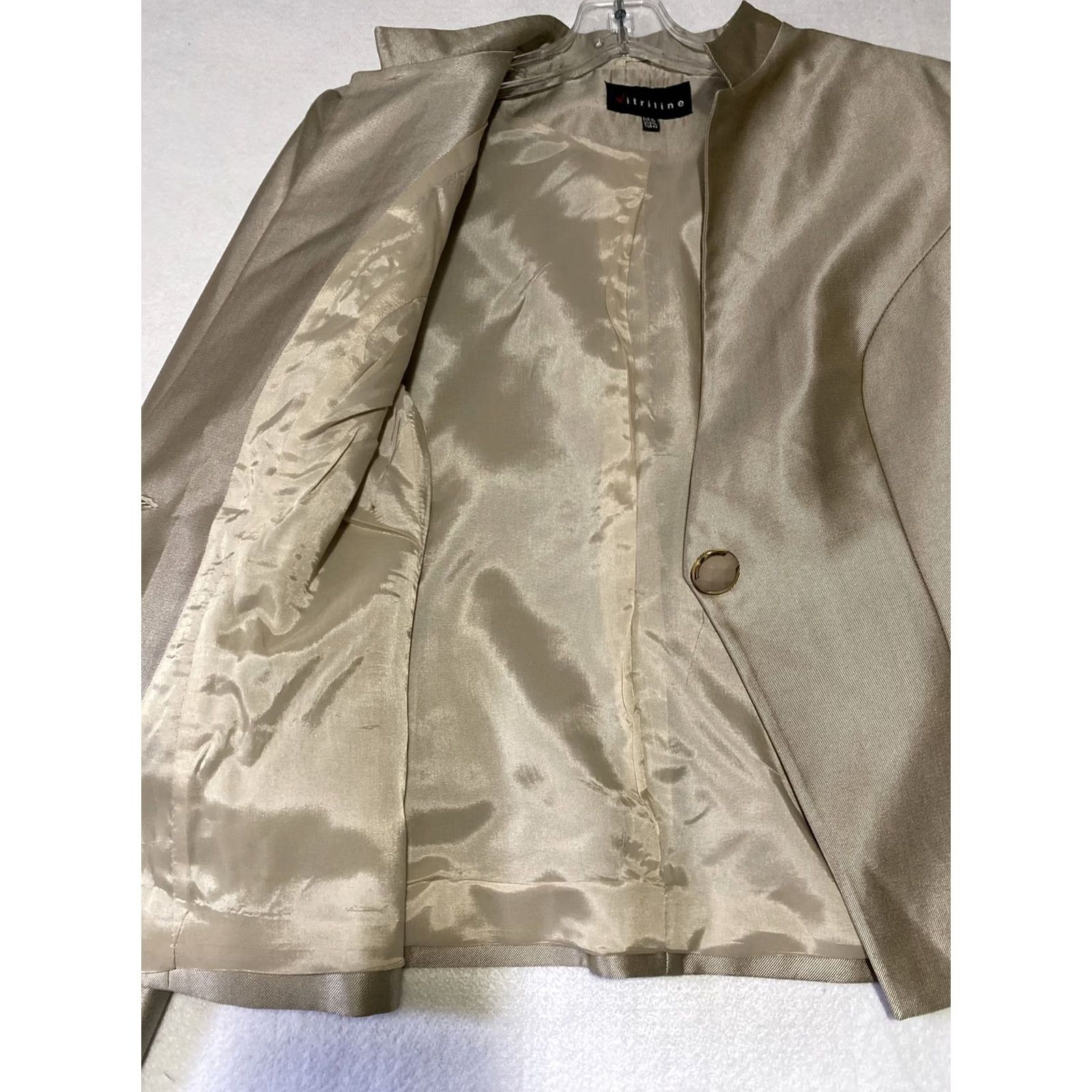 Vintage Vitriline Blazer Suit Jacket Women’s XL Workwear GOLD shinny / 28-30 Tan Leather Notch Lapel Lined Single-Breasted/Front Flat Front Size XL / US 12-14 / IT 48-50 - 5 Thumbnail