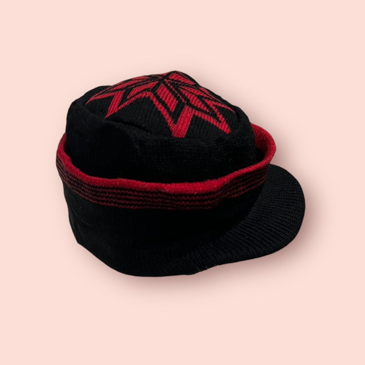 14th Addiction × Homespun Knitwear × Japanese Brand VINTAGE RED SNOWFLAKE LOGO KNITTED ALT BEANIE HAT Size ONE SIZE - 18 Thumbnail