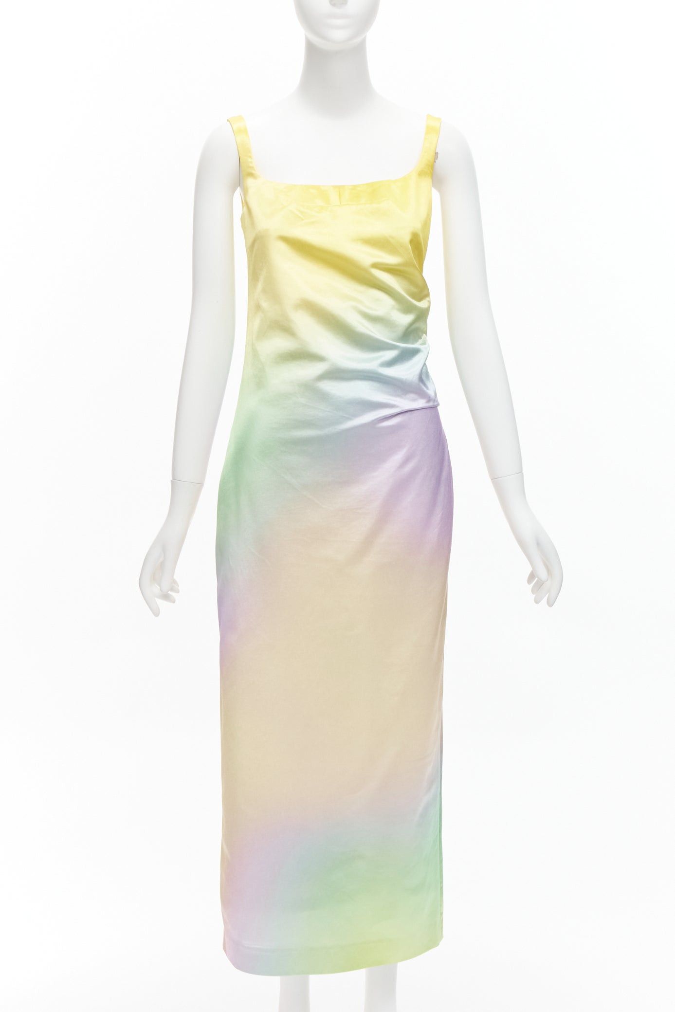 MERYLL ROGGE 2021 Runway pastel rainbow ombre rainbow drape side scoop neck dress FR36 S