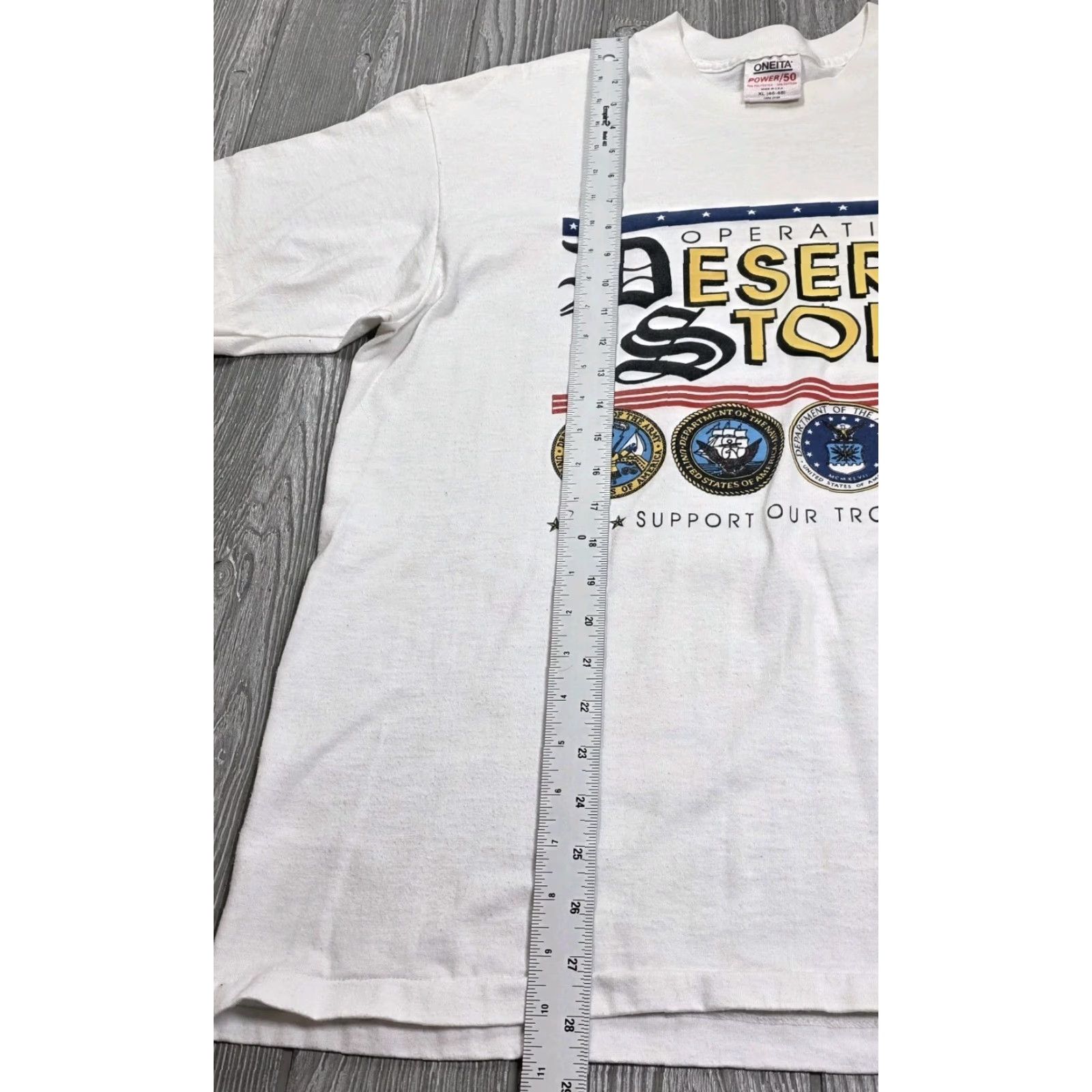 Vintage VINTAGE Oneita T Shirt Adult XL Support Our Troops Desert Storm 1991 USA Made White Cotton Navy Army Marines Mens XL Shirt Size US XL / EU 56 / 4 - 6 Thumbnail