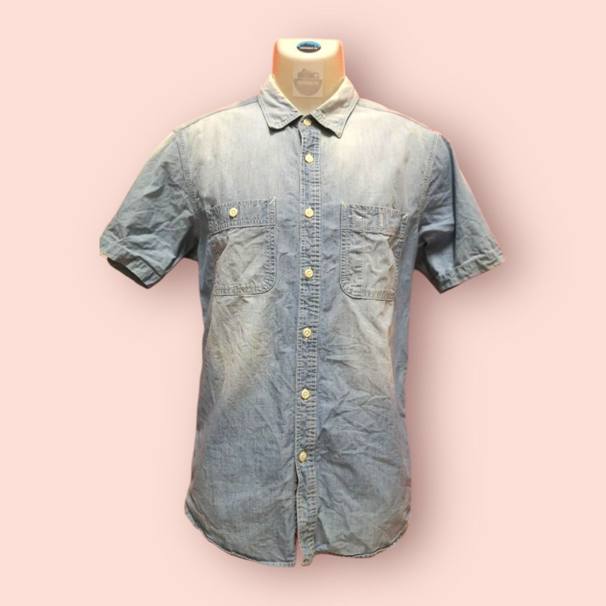 Japanese Brand × Jun Takahashi × Uniqlo VINTAGE UNIQLO DOUBLE CHEST POCKET FADED CAMBRAY SHIRT Size US L / EU 52-54 / 3 - 1 Thumbnail