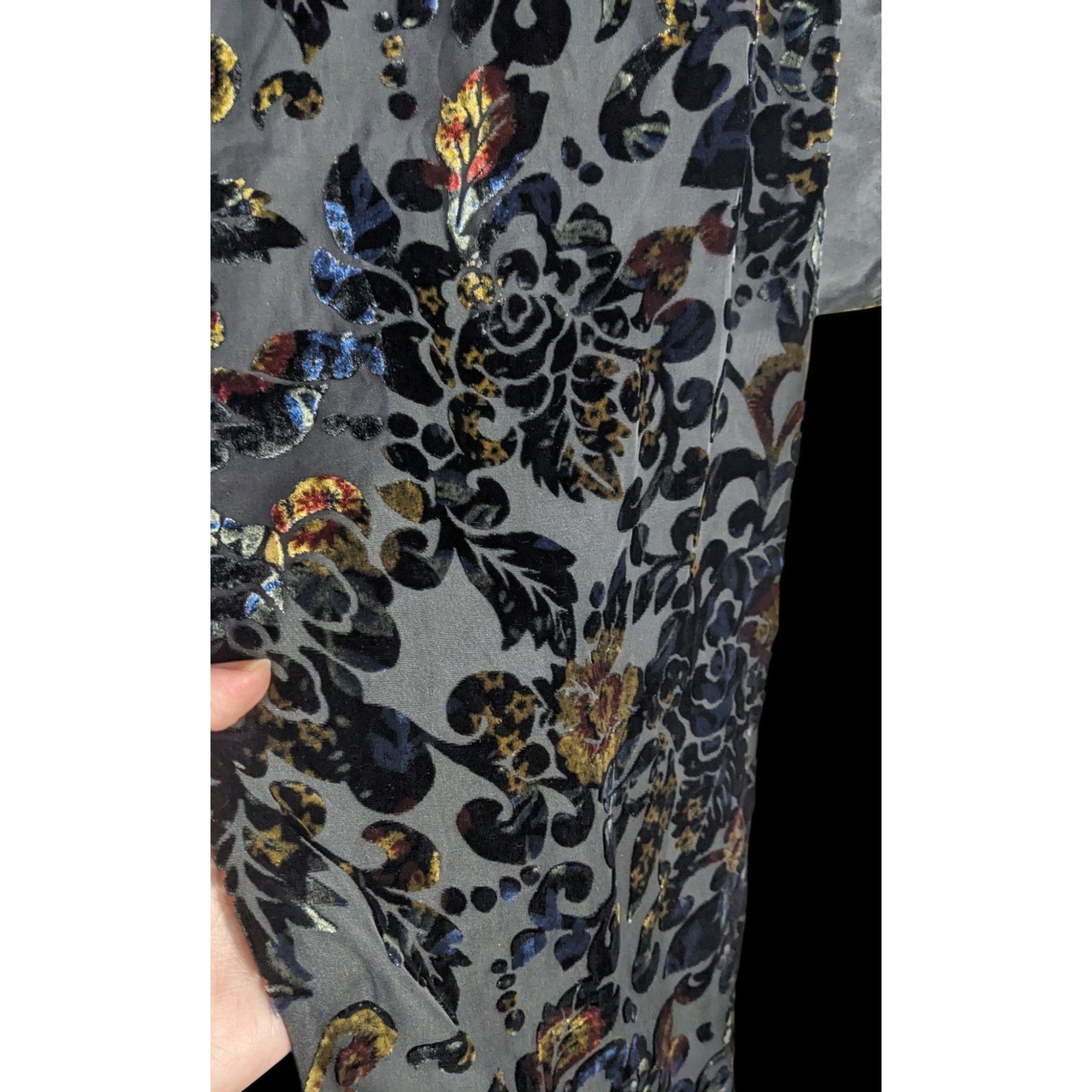 Other Vintage Dark Rainbow Burnt Velvet Floral Scarf Size ONE SIZE - 5 Thumbnail