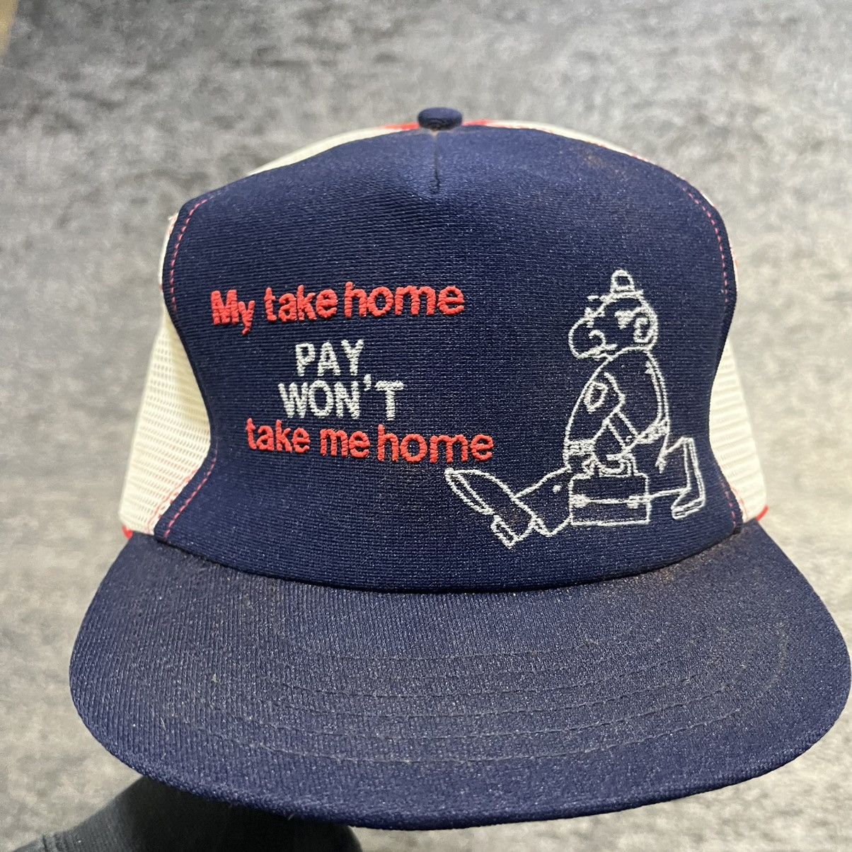 Vintage Vintage 90s My Take Home Pay Won't Take Me Home Trucker Hat Size ONE SIZE - 2 Thumbnail