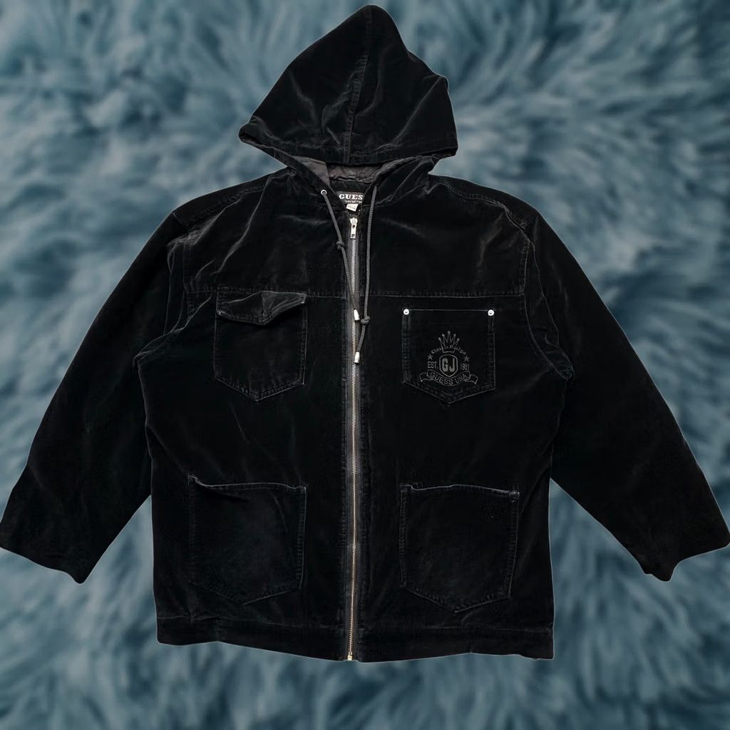 Guess VINTAGE Guess USA Velour Full Zip Jacket Mens XL Velvet Black Hoodie 90s Embroidered Zipper Pocket Hooded Long Sleeve Casual Mens Size US XL / EU 56 / 4 - 1 Thumbnail