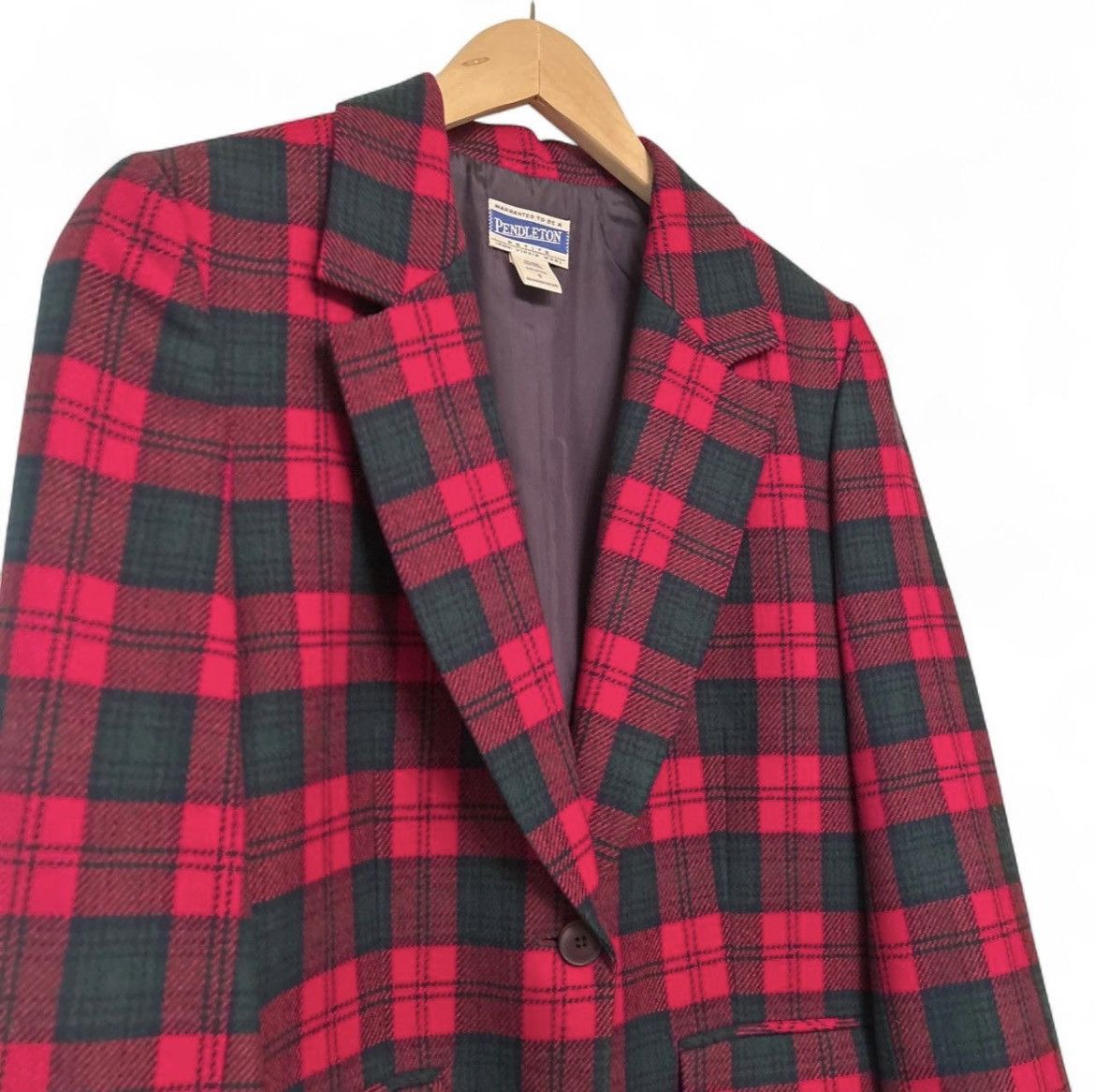 Pendleton Women’s Pendleton Red Plaid 90s Wool Blazer Size M / US 6-8 / IT 42-44 - 2 Thumbnail