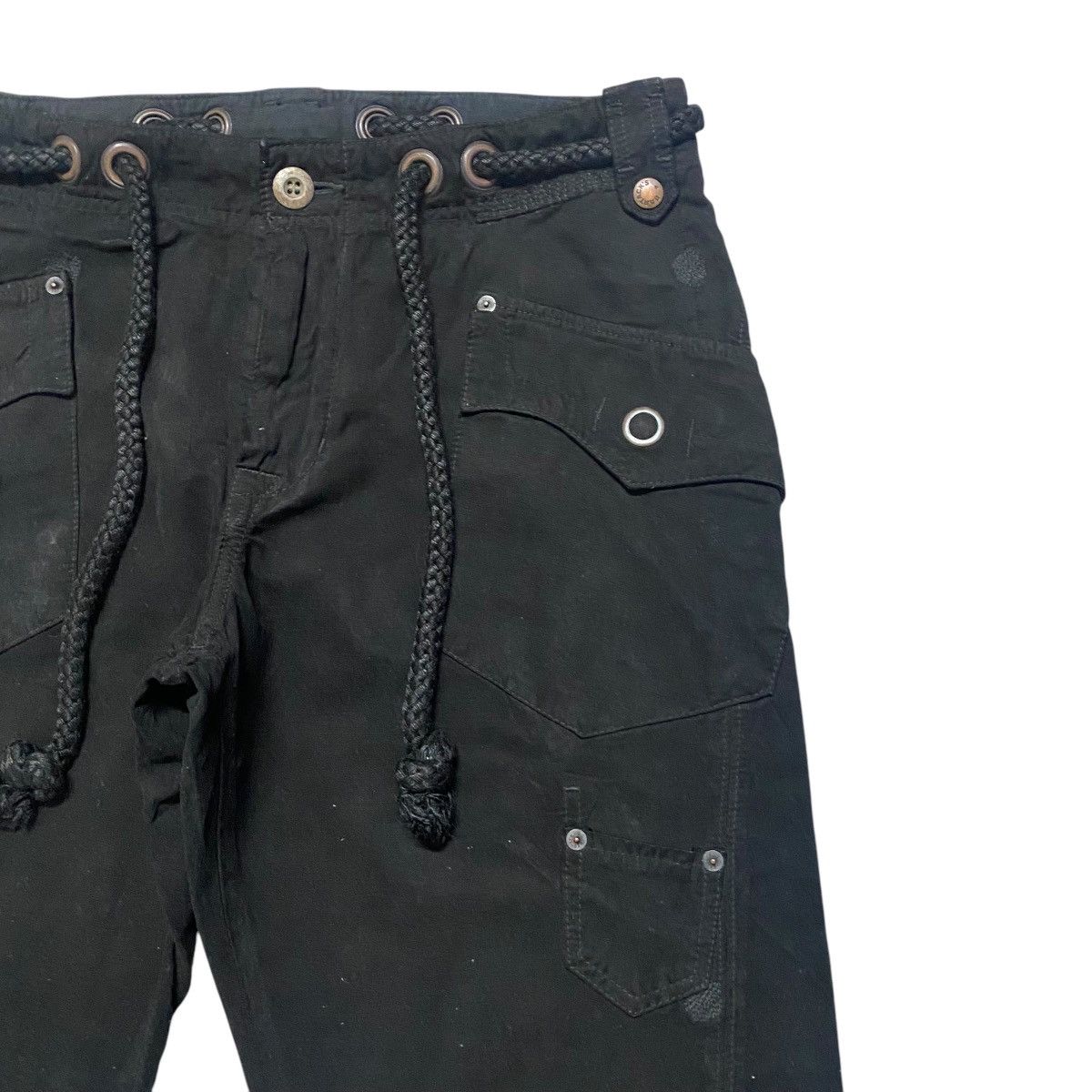 Japanese Brand Japanese Brand Bartack Black Cargo Pants Drawstring Size US 33 - 5 Thumbnail