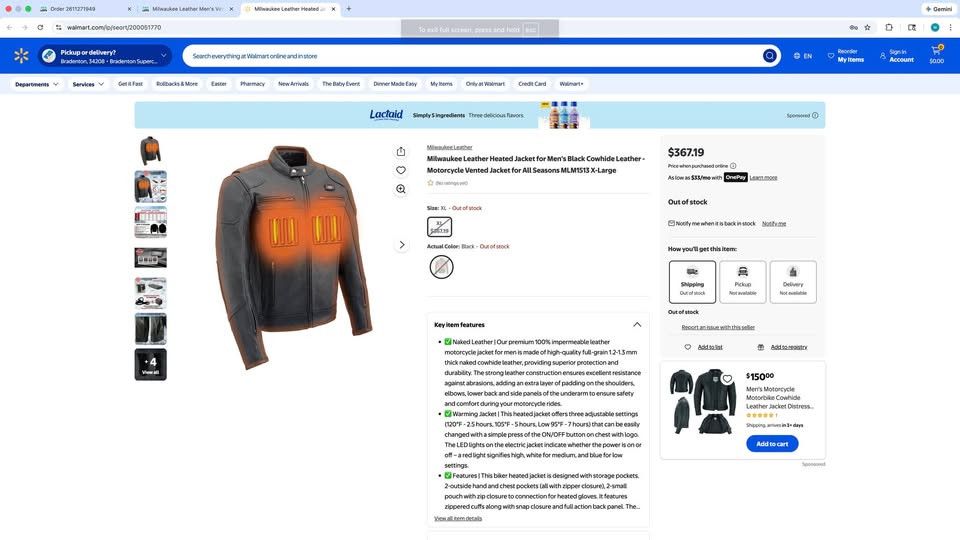Other Milwaukee Leather Heated Jacket 4 Men Black Cowhide Leather Size US XL / EU 56 / 4 - 2 Thumbnail