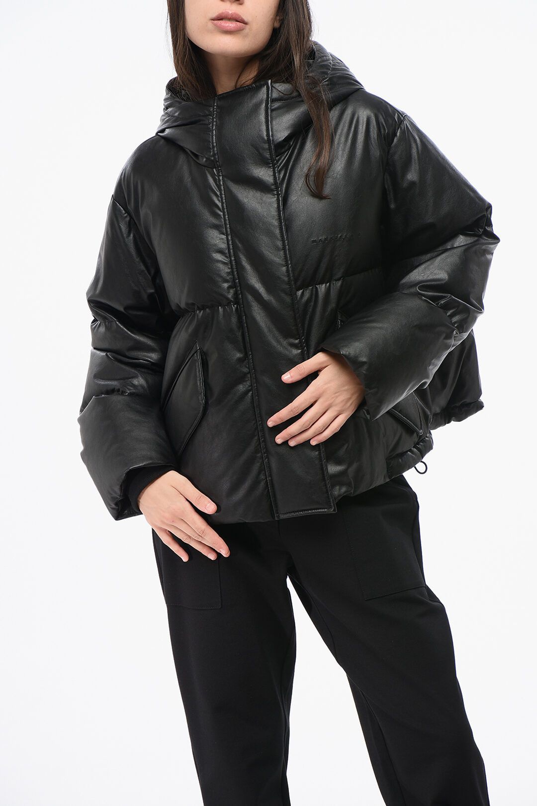 Maison Margiela og1mm0825 Faux Leather Down Jacket in Black Size L / US 10 / IT 46 - 1 Thumbnail