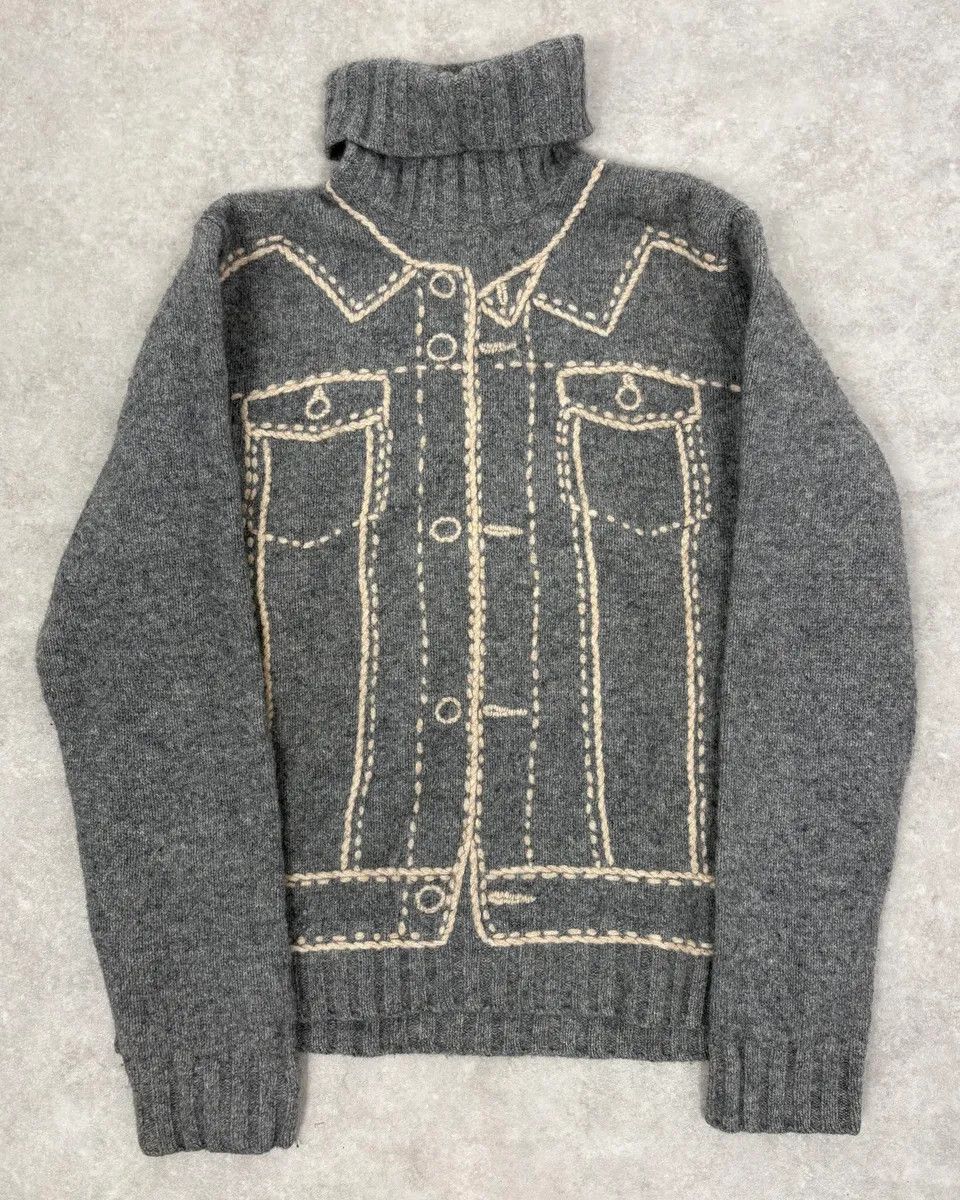 Moschino Moschino Grey Trompe L’Œil Wool Turtleneck Sweater Size US S / EU 44-46 / 1 - 1 Thumbnail