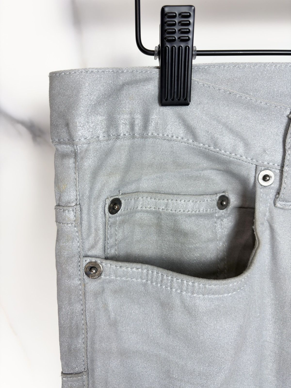 Dior × Hedi Slimane SS06 Dior Homme Silver Metallic Glitter Waxed Coated Jeans Size US 28 / EU 44 - 8 Thumbnail