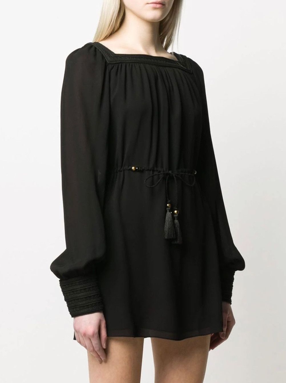 Saint Laurent Paris SAINT LAURENT 3690$ Embroidered Dress In Black Silk Crepe Size S / US 4 / IT 40 - 2 Thumbnail