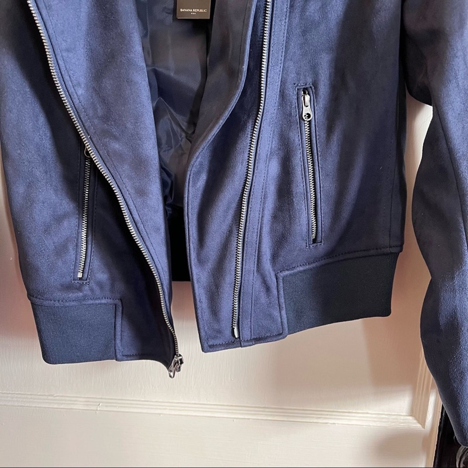 Banana Republic Banana Republic Petite Blue Faux Suede Moto Jacket Size S / US 4 / IT 40 - 3 Thumbnail
