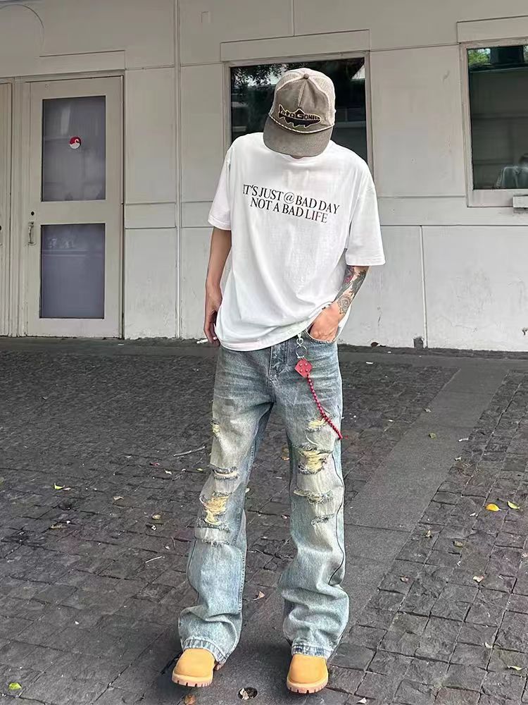 Vintage Washed vintage irregular ripped baggy jeans Size US 34 / EU 50 - 4 Thumbnail