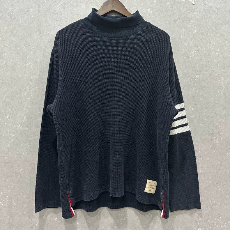Thom Browne Thom Browne Waffle Stripe Turtleneck Sweatshirt - dmc Size US XXS / EU 40 - 1 Thumbnail